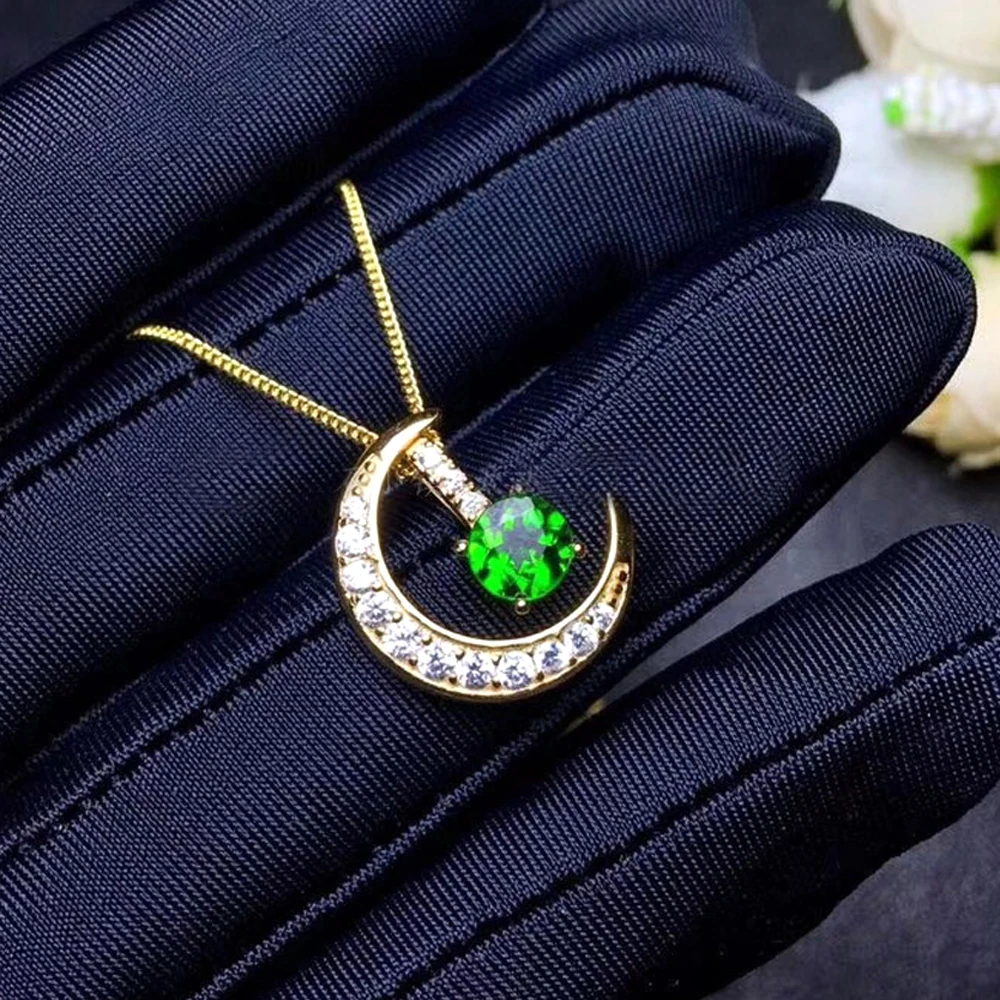 

Sterling sliver jewelry Pendant Necklace Moon and star Diopside Topaz Multipurpose jewelry