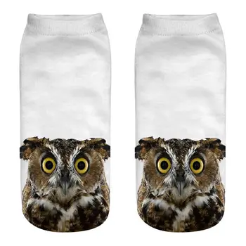 

Unisex Boho 3D Colorful Cartoon Owl Animal Low Cut Short Boat Socks Digital Printing Rib Trim Summer Breathable Hosiery 8 Styles