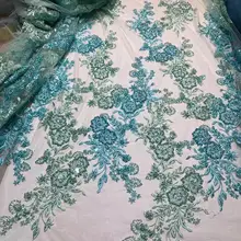 Тяжелая бисерная сетка тюль нигерийская кружевная ткань для свадьбы/вечернего платья 5 ярдов