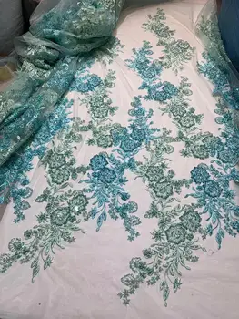 

Heavy beaded mesh tulle nigerian lace fabric for wedding/evening dress 5yards