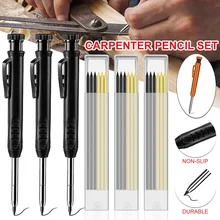 Lápiz de carpintero sólido de 3 piezas con 18 piezas, herramienta de marcado de cables de recarga, lápices mecánicos de agujero profundo para carpintería, marcador, herramienta de marcado