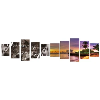 

2set Diamond Painting Kits Flowers Pattern 95X45cm Abstract Leaf Brown Silver & Sandy Beach in the Sunset