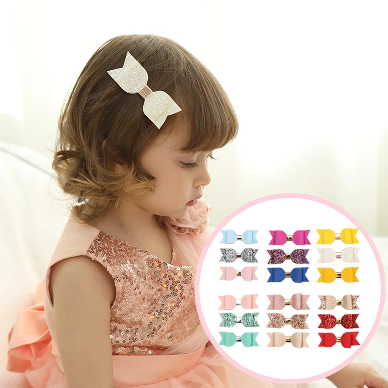MeryYuer Kids Girls Hair Bow Clip Children Leather Hairpin Glitter Felt Clips 3pcs Set Accessories | Детская одежда и обувь