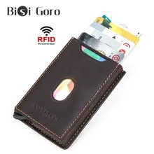 BISI GORO деловой Мужской винтажный из натуральной кожи RFID Противоугонный кредитный держатель для карт Авто всплывающий алюминиевый чехол для ID карты