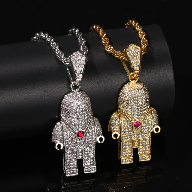 Men's Sterling Silver Astronaut Pendant With O Chain Hip Hop NecklaceGold /  China