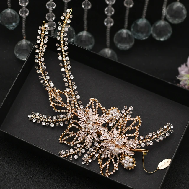Silver Gold Flower Bride Headwear Women Headband Wedding Hair Jewelry Rhinestone Bridal Hair Ornament Bridal Hair Clip for Bride H254-G
