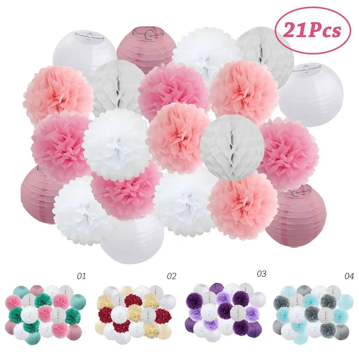

21Pcs/Set Paper Flower Balls Poms Paper Honeycomb Balls Paper Lanterns Birthday Party Wedding Birthday Home Decoration