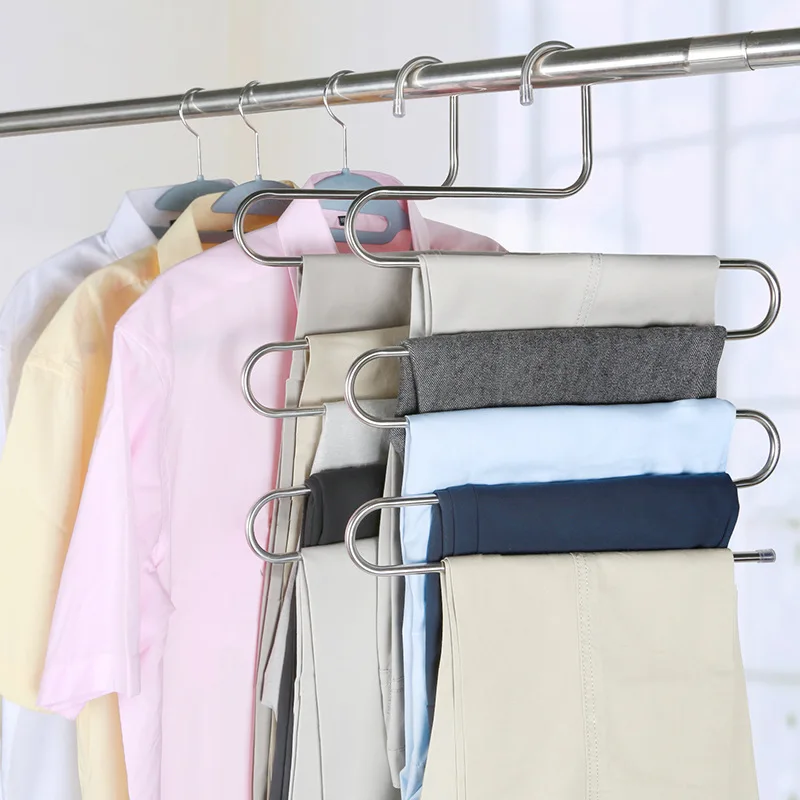 

1PC Multi-functional S-type trouser rack stainless steel multi-layer trouser rack for Jeans tie traceless adult trouser hanger