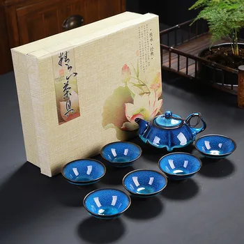

Purple Clay Tea Pot Chinese JIANZHAN Tea Cup Kiln Changing Kung Fu Tea Set Zen Tea Ceremony Tea Room Decoration Coffee Pot&Cups
