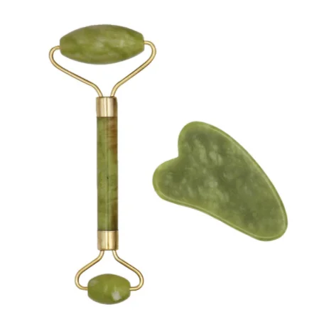 Rodillo masajeador Facial para cuello y cara, piedra de Jade verde, rascador de Gua Sha, herramientas adelgazantes de belleza