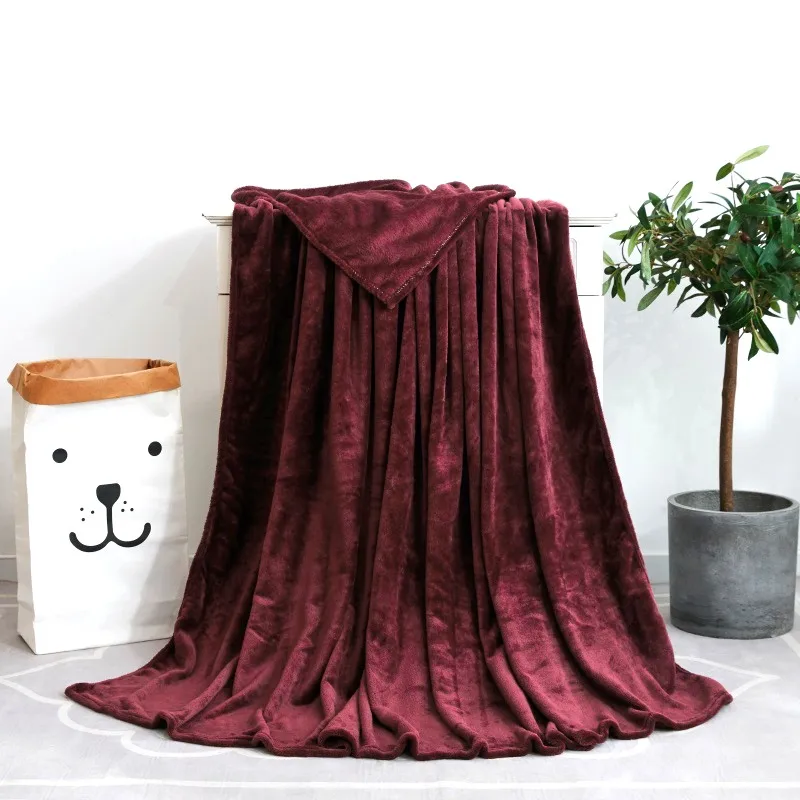 Горячая Распродажа теплый домашний текстиль одеяло фланель тяжелое одеяло Супермягкие Одеяла Пледы на диван/кровать/путешествия Твердые покрывало большой - Цвет: Wine Red