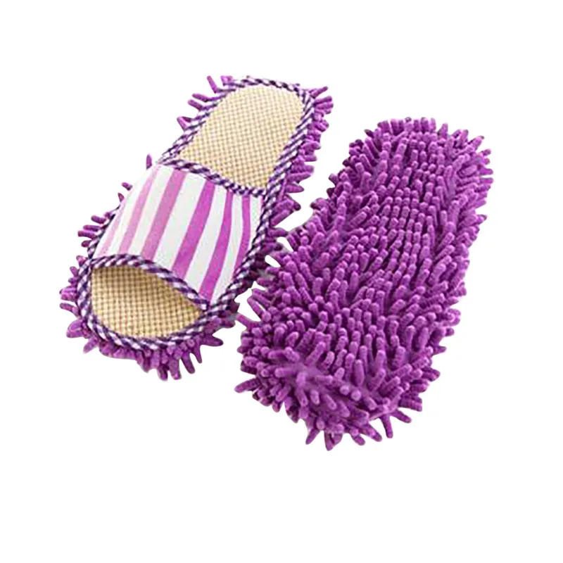 Коралловые флисовые полосатые льняные швабры тапочки-швабры домашние тапочки для чистки и полировки удобная обувь с крышкой@ C - Цвет: D