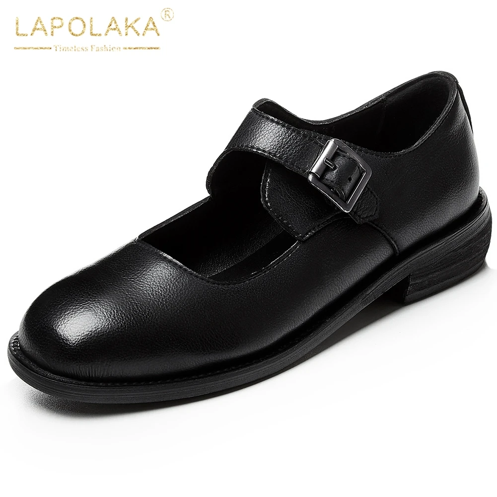 

LAPOLAKA New Arrivals Nature Cow Leather women's Shoes Woman Genuine Leather Round Toe Comfortable Mary Janes Pumps