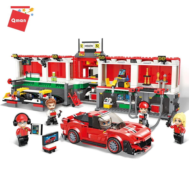 

QMAN Mobile Racing Center High Speed Racing Car Garage Super Car Sports Model educational Building Blocks Toys For Children