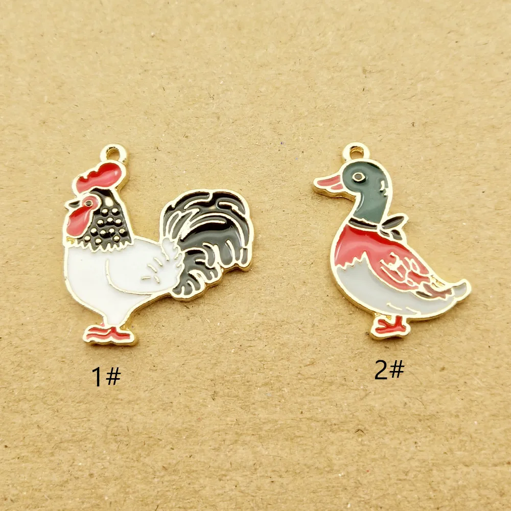Set of 10 Gold-Plated Enamel Duck Charms