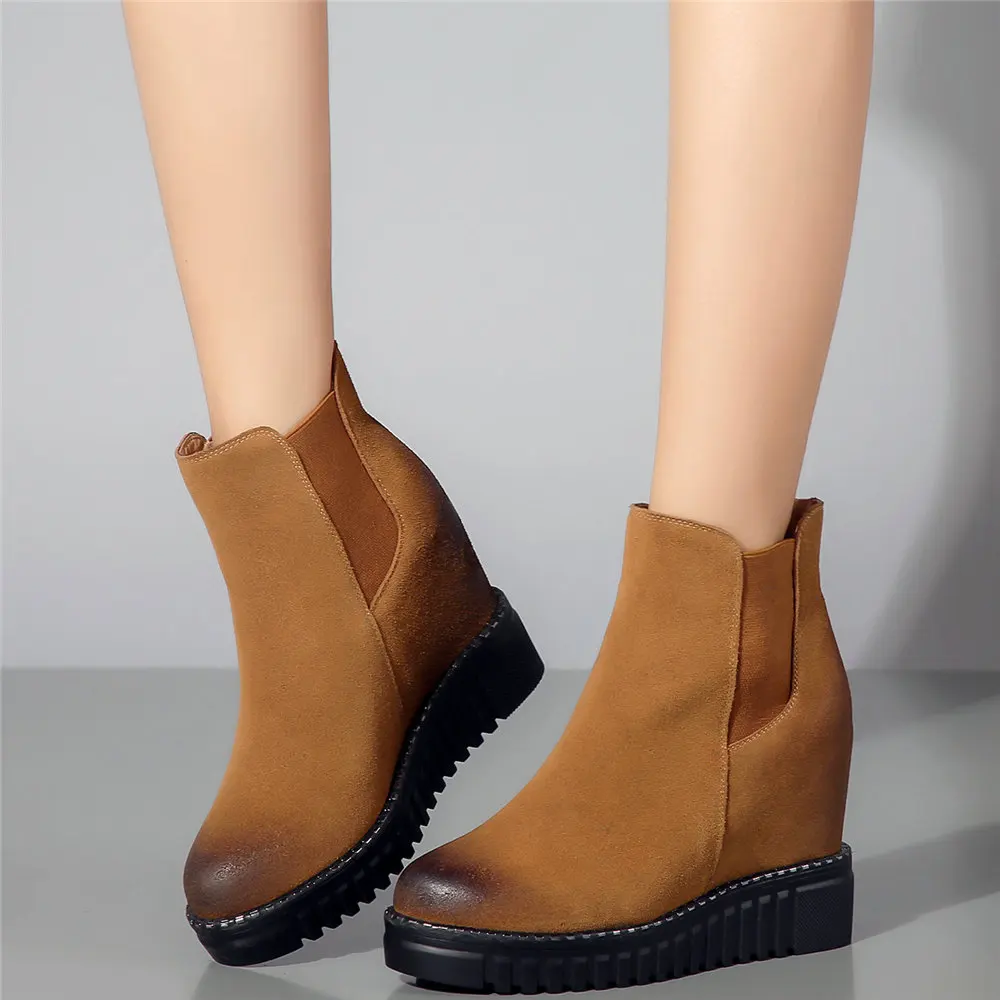 

Обувь с высоким берцем; Зимняя теплая Повседневная обувь; Женская обувь из натуральной кожи; Ботильоны на танкетке на высоком каблуке, женские сапоги круглый носок туфли-оксфорды на платформе; Обувь