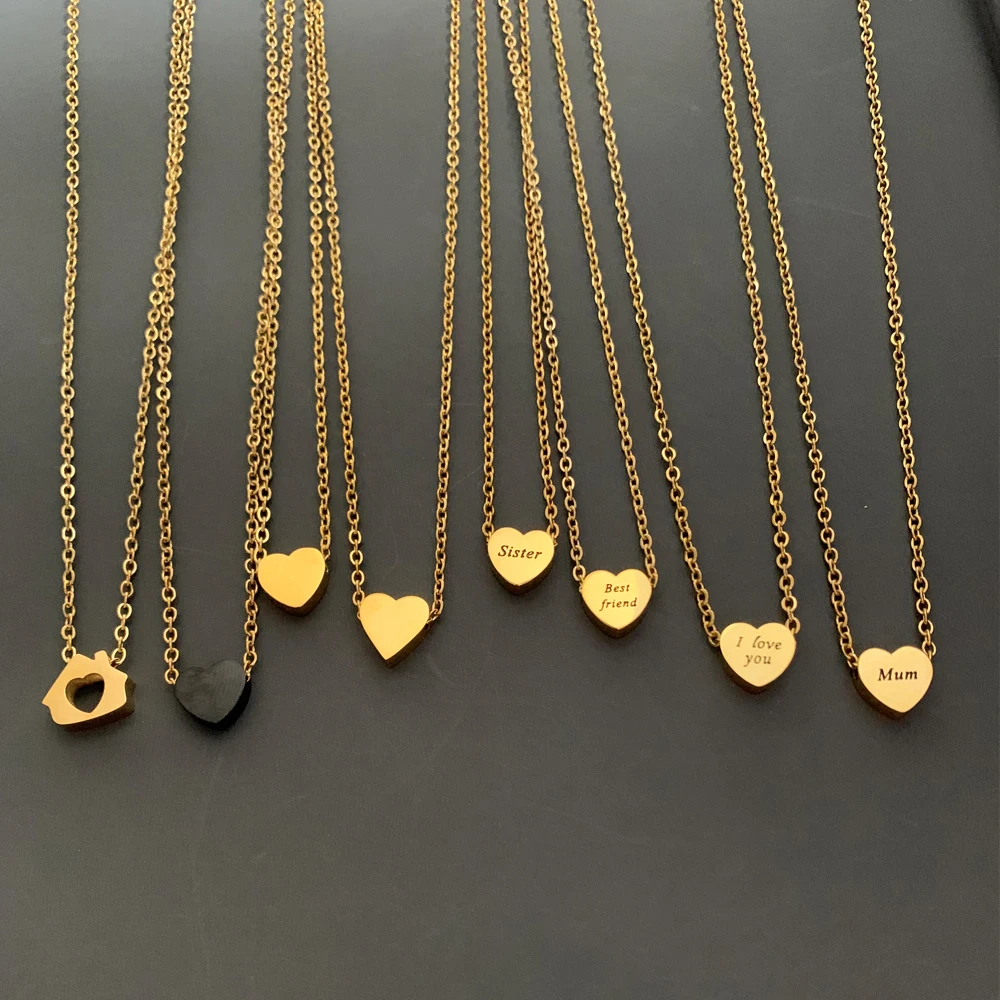 Mix Kinds Small Gold Color Glossy Heart Charm Necklace Cute Simple Love Sister Carved Steel Pendant Chain Choker Collar Jewelry | Украшения