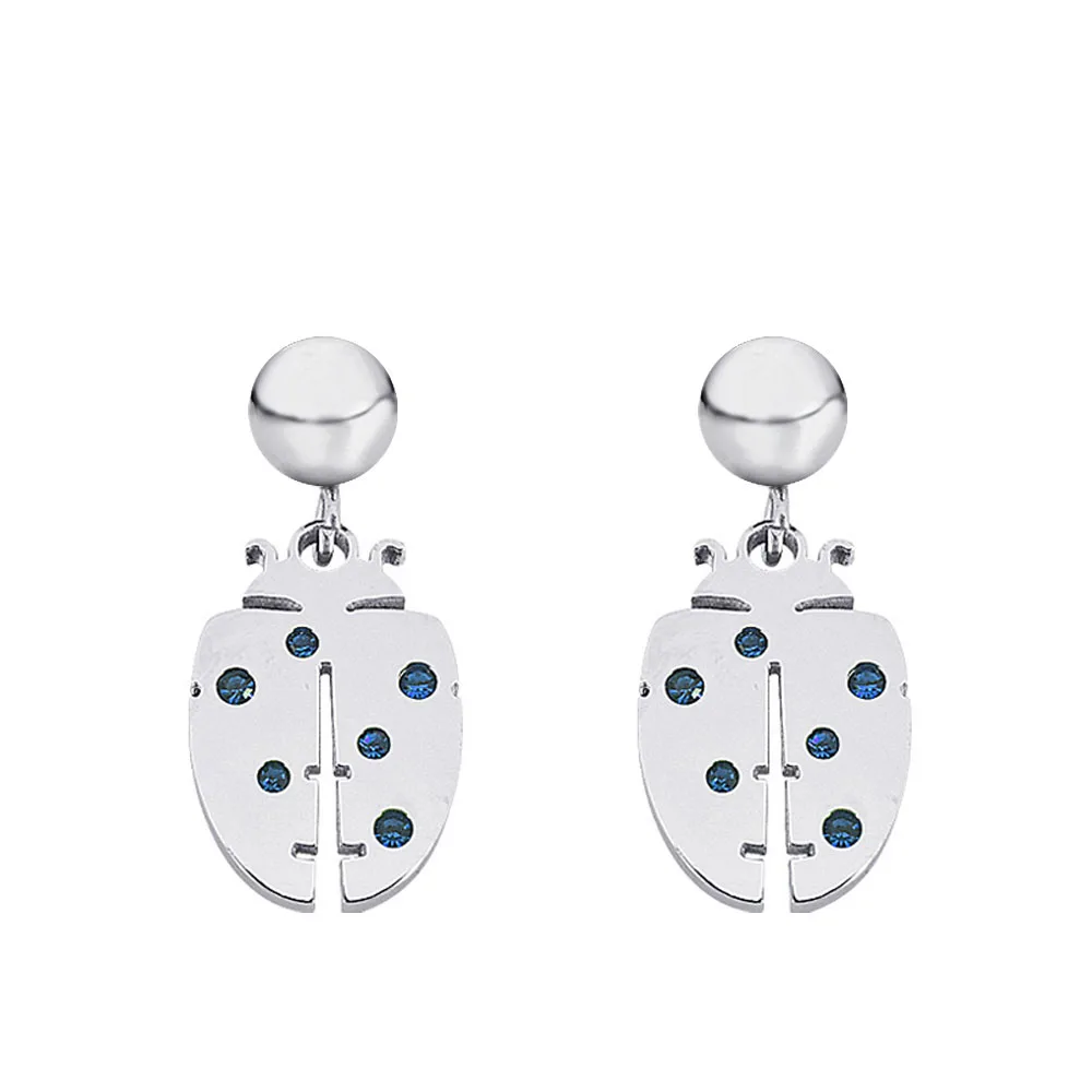 Модные серьги-гвоздики, 3 хрустальных камня, цветные серьги в форме божьей коровки, ювелирные изделия для женщин