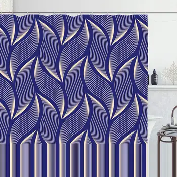 

Shower Curtain Set with Hooks 66x72 Inches Graphic Geometric Shape Pattern Branch Wavy Lines Beauty Drawing Simple Repetition