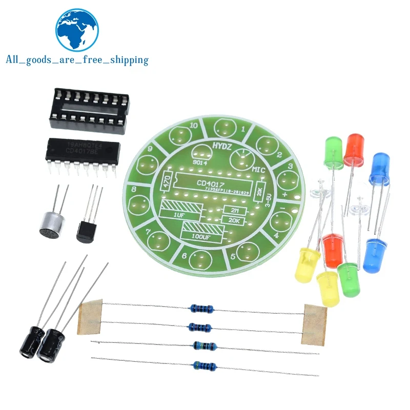 TZT 1/5PCS CD4017 bunte sprachsteuerung rotierenden LED licht kit elektronische herstellung diy kit ersatzteile student Labor – Detail 11