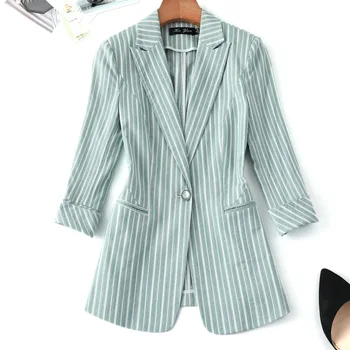 

Temperament sleeves women's jacket 2019 casual slim large size ladies striped blazer Female business coat office suit top