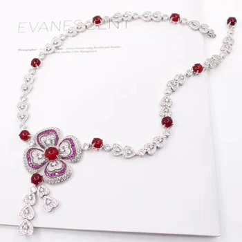 

Classic Brand Fashion Party Feast Jewelry For Women Banquet Pendant Red Crystal Necklace Hyperbole Necklace Fine Costume Jewelry