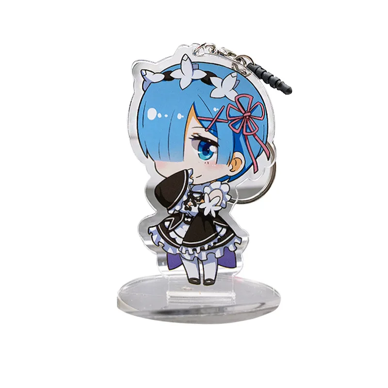 

8cm Japan Anime Re Zero Acrylic Twoside Print Keychain Rem Ram Emilia Cartoon Figures Keyrings Portachiavi Toys