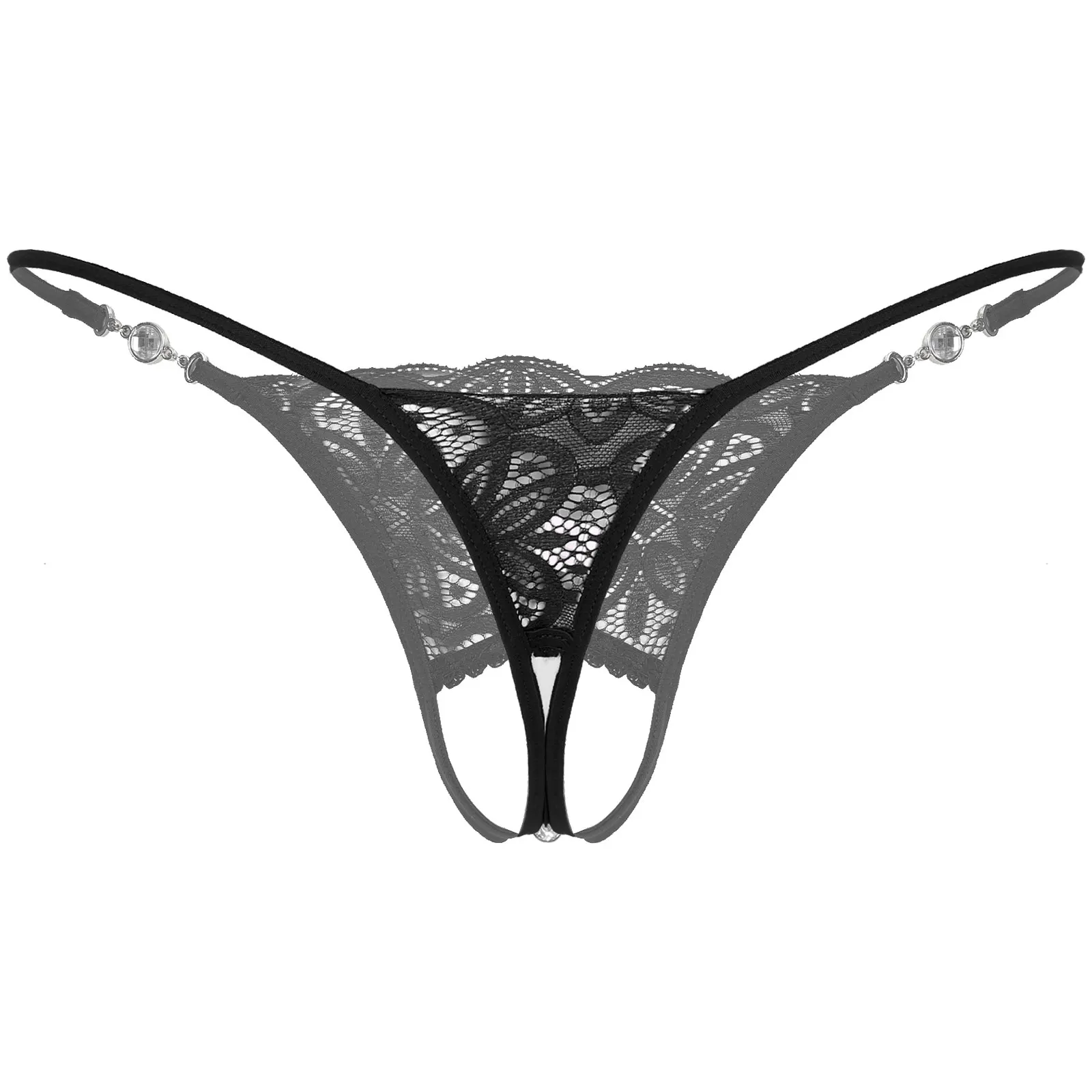 Men Stretch G String Panties Men Stretch Thong Underwear Men Lingerie Briefs Rhinestone Pendant Floral Lace