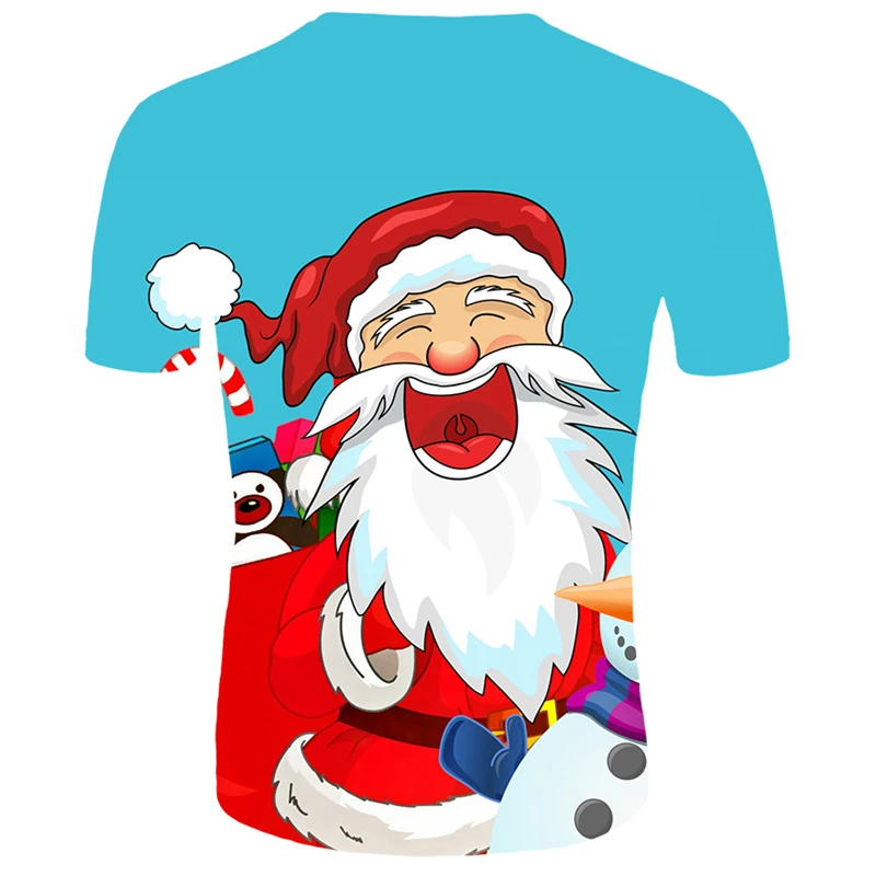 Рождественская Мужская футболка со снеговиком; летние топы; повседневные футболки с круглым вырезом и коротким рукавом; футболки с принтом животных; забавная Футболка с принтом Санта-Клауса