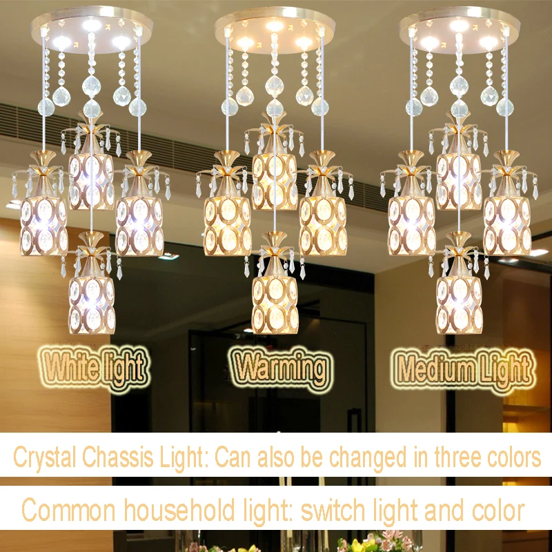 

LED Crystal Dining Room Chandelier Modern Simple Three European Family Living Room Lamp Creative Personality Dining Room Lamp