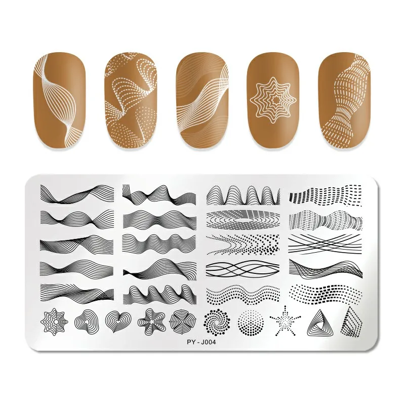 PY-J004 PICT YOU ногтей штамповки пластины квадратный оверпринт волна Серии художественный штамп с изображением для ногтей из нержавеющей стали трафареты инструменты для ногтей F001 - Цвет: PY-J004