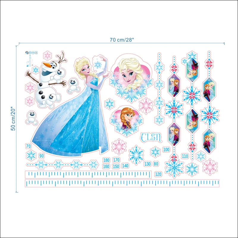 Cartoon Disney Olaf Elsa PVC Height Measure Wall Stickers For Kids Room Home Decor Frozen Anime Movie Mural Art DIY Growth Chart
