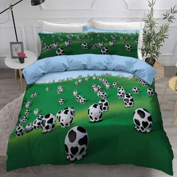 

Cows Eat Grass Bedroom Decor Bedding Set Kids Gift Grassland Background Microfiber 1PC Duvet Cover with Pillowcases Dropship