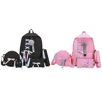 

Large School Bags for Teenage Girls Usb with Lock Anti Theft Backpack Women Book Bag Big High School Bag Ribbons