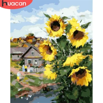 

HUACAN DIY Pictures By Number Kits Home Decoration Painting By Numbers Sunflower Drawing On Canvas HandPainted Art Gift