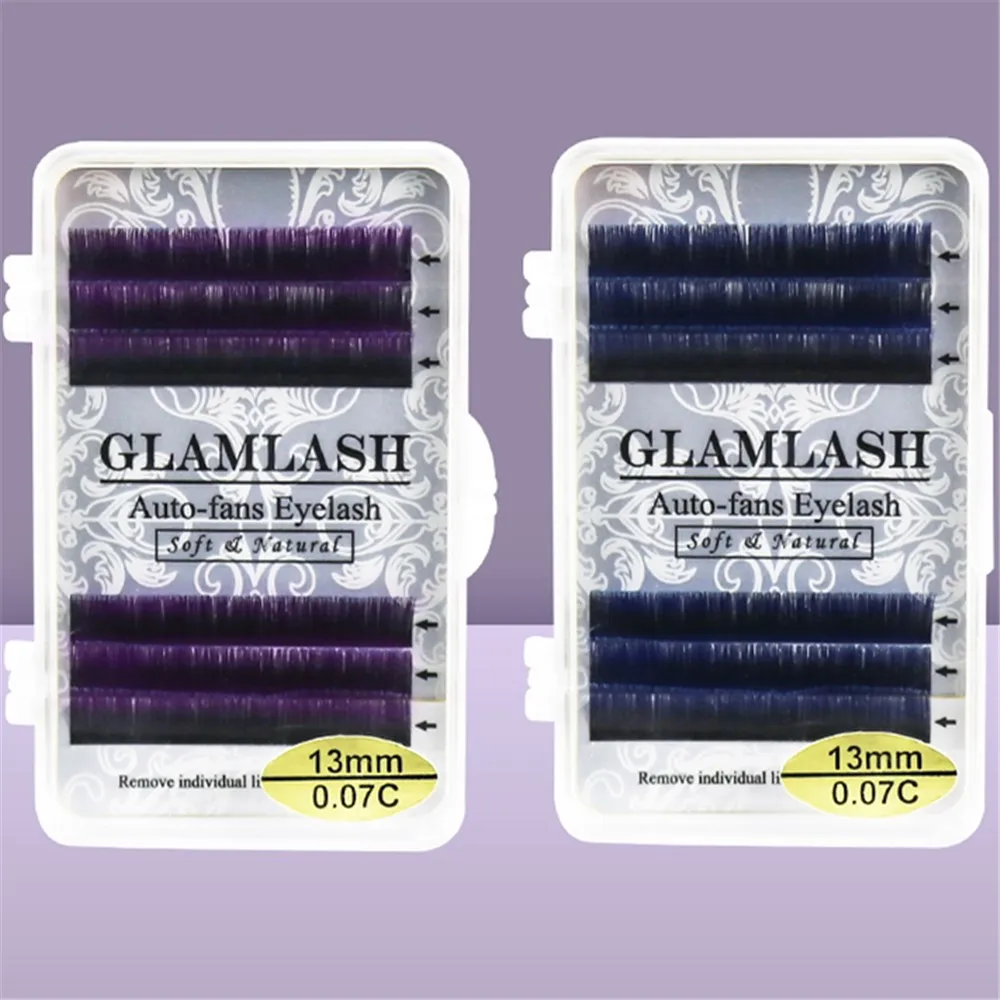 GLAMLASH 6 рядов градиент Омбре цвет синий фиолетовый наращивание ресниц