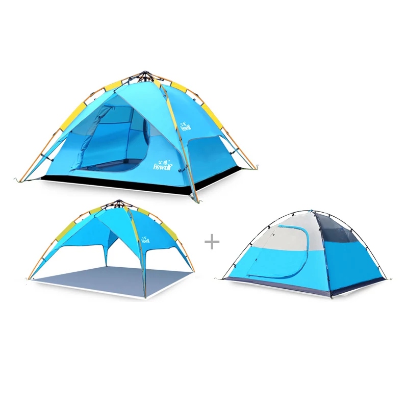 Hewolf 3-4 человек кемпинговая палатка Автоматическая Водонепроницаемая двухслойная палатка Сверхлегкая наружная походная палатка для пикника с быстрым открыванием - Цвет: Blue
