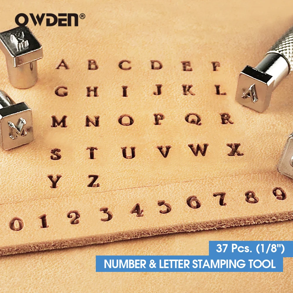 OWDEN 37Pcs 1/8" Leathercraft Alphabet Number Stamping Tool Set Metal Leather Seal Engraving Printing Mold Engraving Stamps