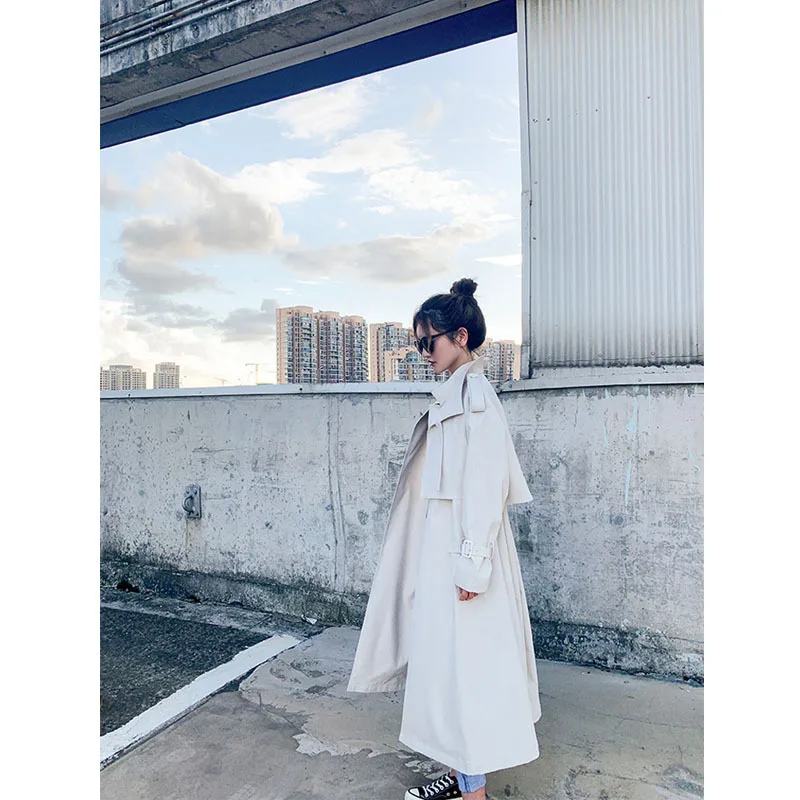

2019 Early Autumn Khaki Trench Coat Women's Mid-length Elegant British Style Bandage Cloth Waist Hugging Casual Coat over-the-Kn