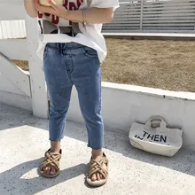 Новинка года; стильные весенние джинсы для девочек; Детские Модные узкие брюки; Брюки-Капри; детская одежда