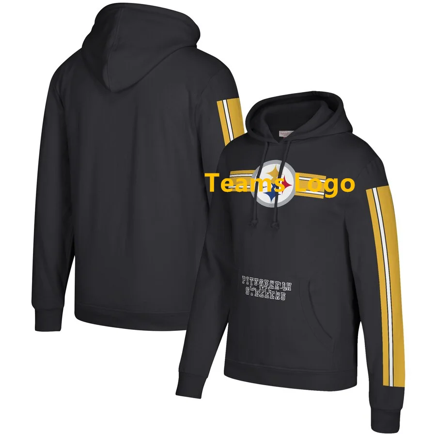 SteelersTeam На заказ, размер S-3XL,, Футбольная Команда Митчелл, три полоски, пуловер, толстовка с капюшоном, передний карман, мужские толстовки, толстовка - Цвет: SteelersTeam