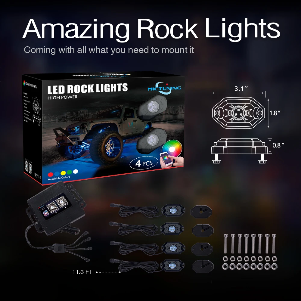 MICTUNING см 4 накладки RGB светодиодный Рок светильник s с Bluetooth пульт дистанционного