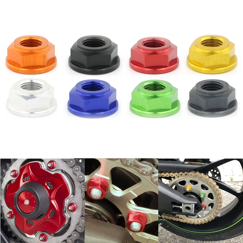 

For Honda Suzuki Yamaha Kawasaki Ducati 6 Pcs M10*1.25 CNC Rear Sprocket Nut Kit Motorcycle Aluminum Rear Wheel Axle Nut
