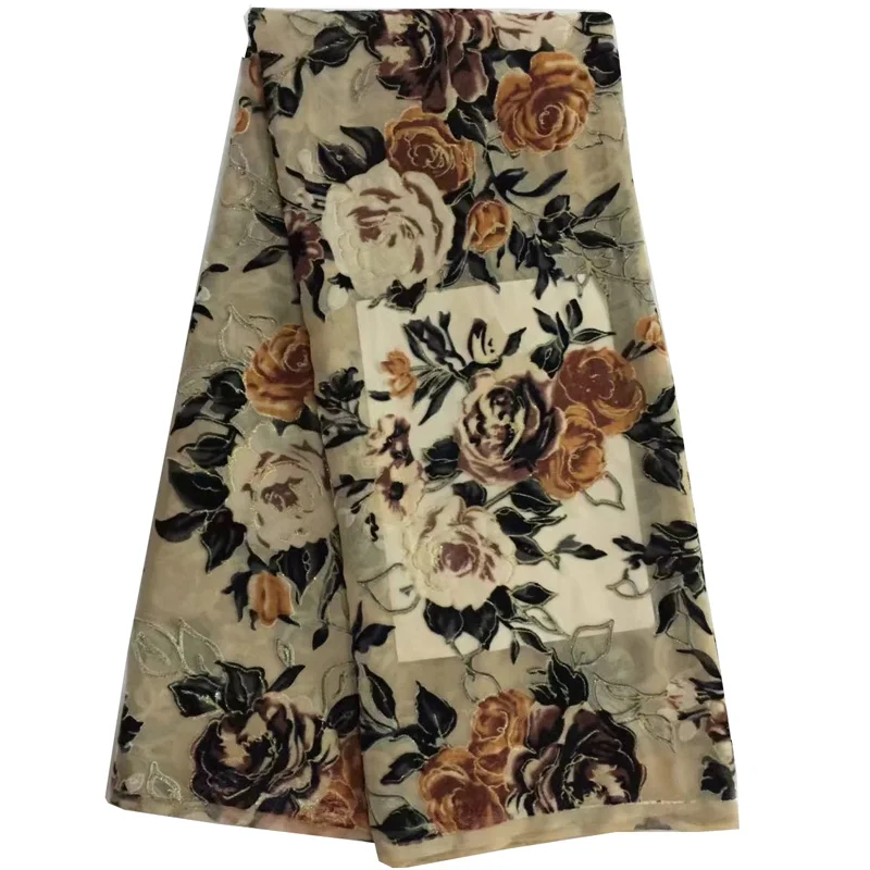 

(5yards/pc) high quality soft and smooth African velvet lace fabric with flowers design for party dress VBL12