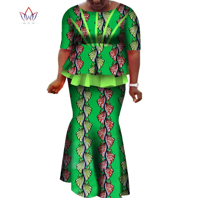 

African Style Women Clothing Short Sleeve African dashiki Outfit for Woman 2 Pcs Skirt Set Plus Size Clothing for Women WY7719