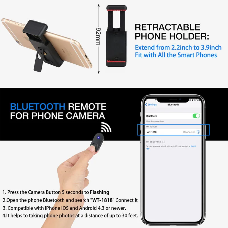Câmera de Gravação Suporte para Xiaomi Gopro com Selfie Telefone Tripé Profissional Vídeo Fotografia Huawei Iphone Remoto Na3560 55in - Image 6