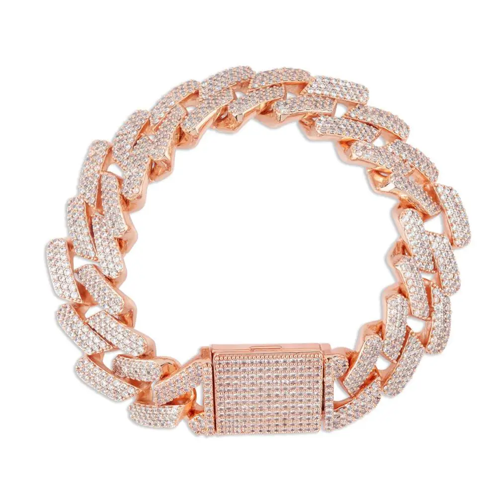 Rose Gold JINAO Iced Out 20 мм замок в стиле «Майями» большая застежка кубинская ссылка 7-9 дюймов Браслет AAA кубический циркон Bling хип хоп мужские ювелирные изделия подарок - Окраска металла: Rose Gold