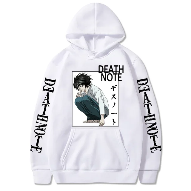 Oversized Men's Hoodie Death Note Anime Harajuku Top Funny Anime Print Unisex Cosplay Cool Sweatshirt Black Clothes Hip Hop Top White4
