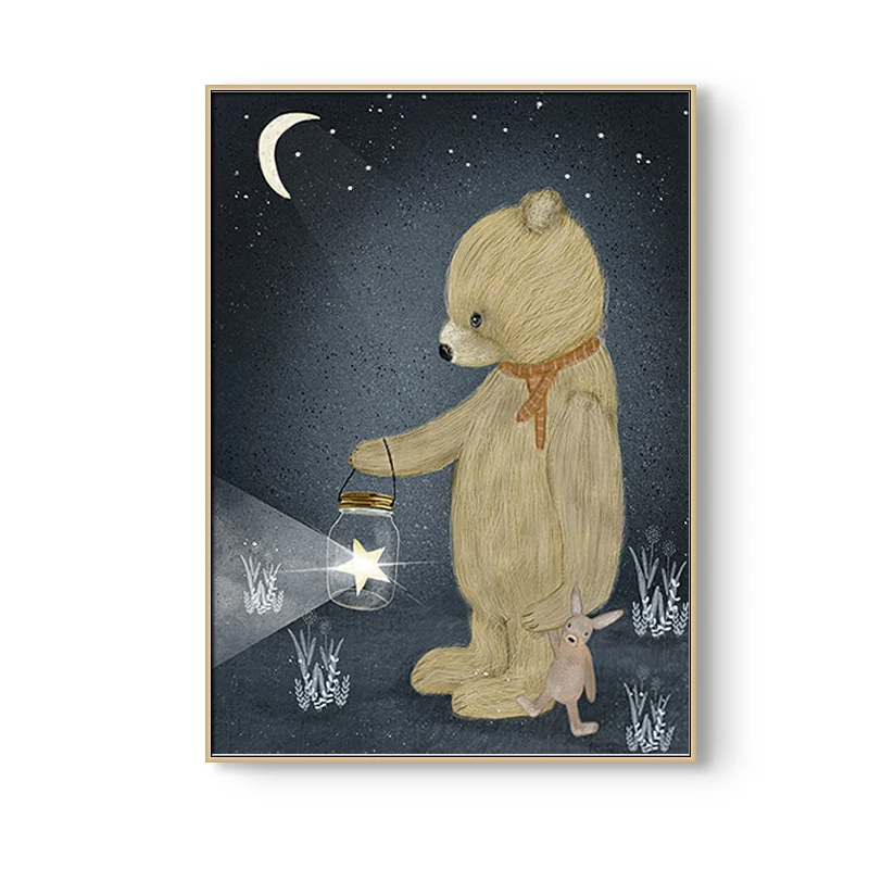 Astronaut-Planet-Space-Balloon-Wall-Art-Canvas-Prints-Posters-Cartoon-Animal-Bear-Wall-Pictures-For-Nursery (3)