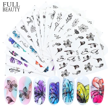 

Black Floral Leaves Stickers for Nails Set Gothic Face Water Transfer Decals Nail Art Sliders Manicure Decoration CHSTZ892-905-1